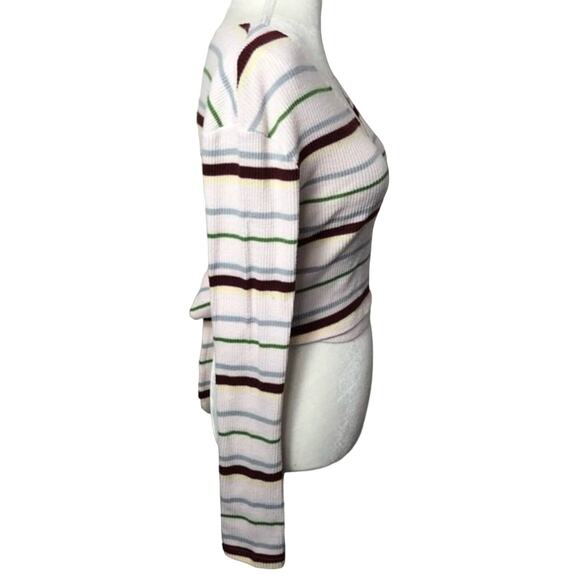 Urban Outfitters Out From Under Top Large Striped Ribbed Wrap V Neck Long Sleeve - Picture 4 of 7
